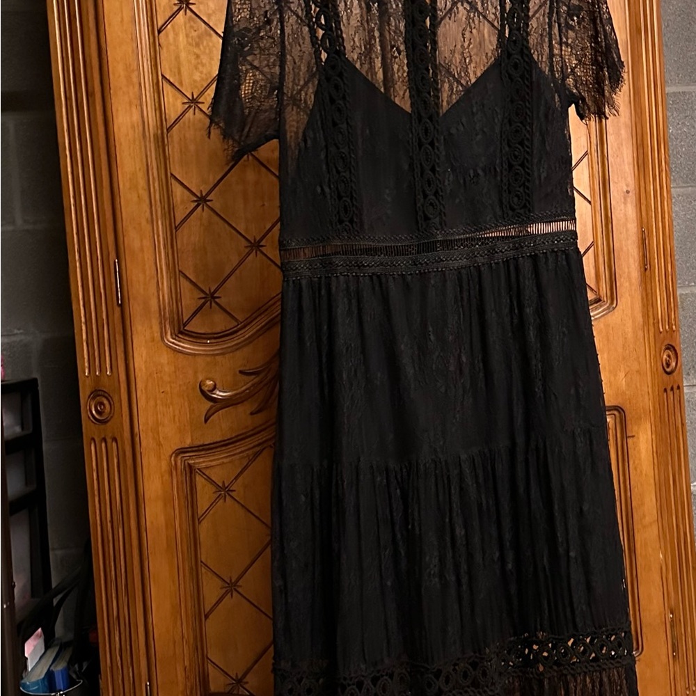 Black lace boot length dress